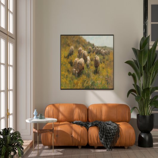 Antiek schapenweide  boerderij land canvas afdruk