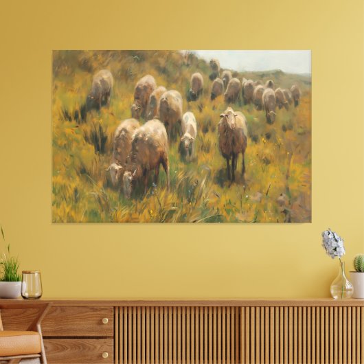 Antiek schapenweide  boerderij land canvas afdruk (Insitu (Woonkamer))