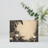 Antiek schedels Zwart Bloemen & Groen Halloween Feestdagenkaart (Staand voorkant)