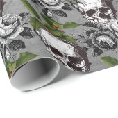 ANTIEK SCHEDELS ZWART GRIJZE ROZEN CADEAUPAPIER (Rol Hoek)