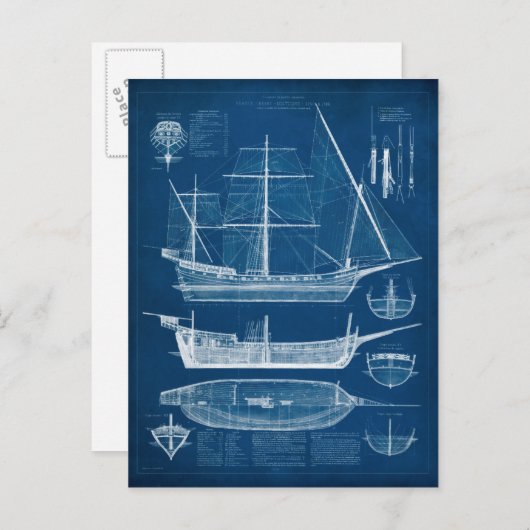 Antiek scheepsblauwdruk I Briefkaart (Voorkant / Achterkant)