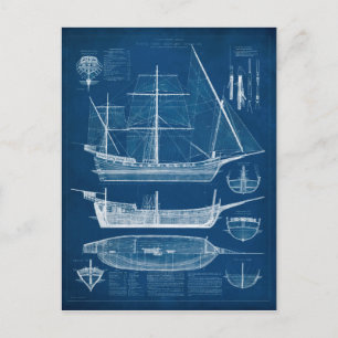 Antiek scheepsblauwdruk I Briefkaart