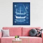 Antiek scheepsblauwdruk I Canvas Afdruk (Insitu (Woonkamer))