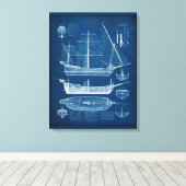 Antiek scheepsblauwdruk I Canvas Afdruk (Insitu (Houten vloer))
