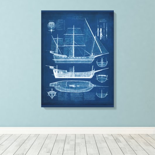 Antiek scheepsblauwdruk I Canvas Afdruk (Insitu (Houten vloer))