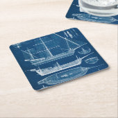 Antiek scheepsblauwdruk I Kartonnen Onderzetters (Schuin)