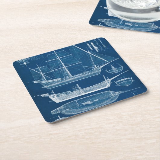 Antiek scheepsblauwdruk I Kartonnen Onderzetters (Schuin)
