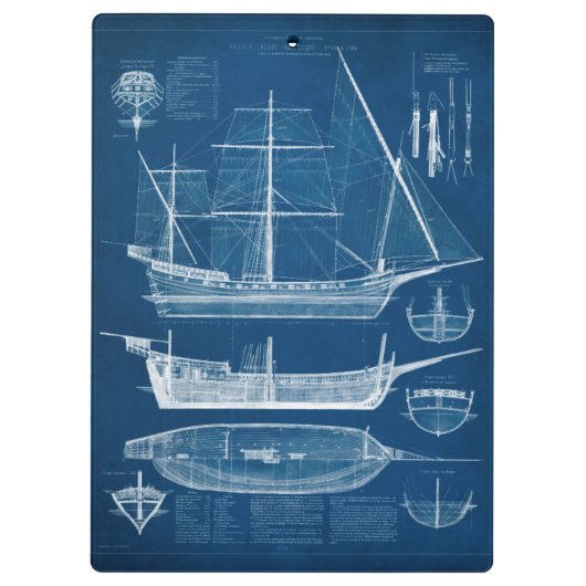 Antiek scheepsblauwdruk I Klembord (Achterkant)
