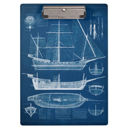 Antiek scheepsblauwdruk I Klembord (Voorkant)