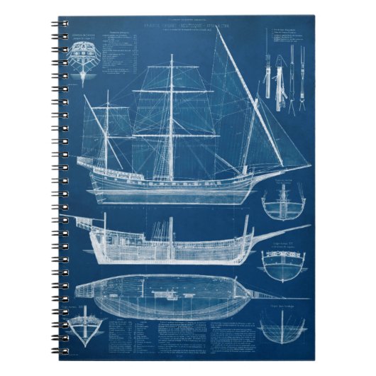 Antiek scheepsblauwdruk I Notitieboek (Voorkant)
