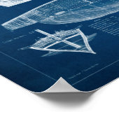 Antiek scheepsblauwdruk I Poster (Hoek)