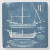 Antiek scheepsblauwdruk I Stenen Onderzetter (Voorkant)