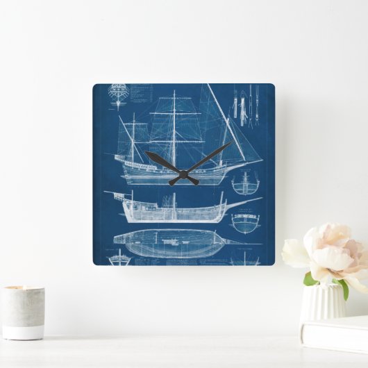 Antiek scheepsblauwdruk I Vierkante Klok (Huis)