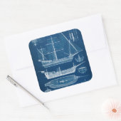 Antiek scheepsblauwdruk I Vierkante Sticker (Envelop)