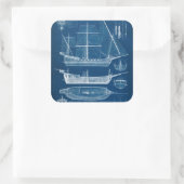 Antiek scheepsblauwdruk I Vierkante Sticker (Tas)