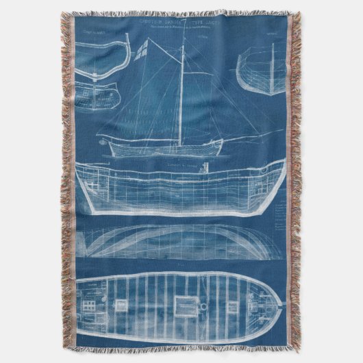 Antiek scheepsblauwdruk II Deken (Voorkant Verticaal)