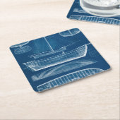 Antiek scheepsblauwdruk II Kartonnen Onderzetters (Schuin)