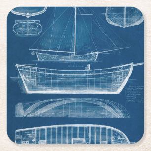 Antiek scheepsblauwdruk II Kartonnen Onderzetters