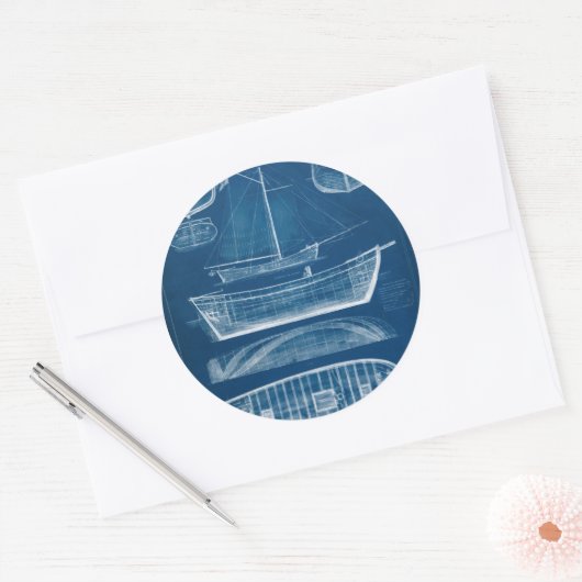 Antiek scheepsblauwdruk II Ronde Sticker (Envelop)