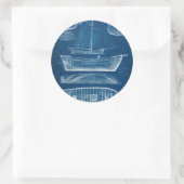 Antiek scheepsblauwdruk II Ronde Sticker (Tas)