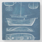 Antiek scheepsblauwdruk II Stenen Onderzetter (Voorkant)