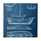 Antiek scheepsblauwdruk II Tegeltje (Voorkant)