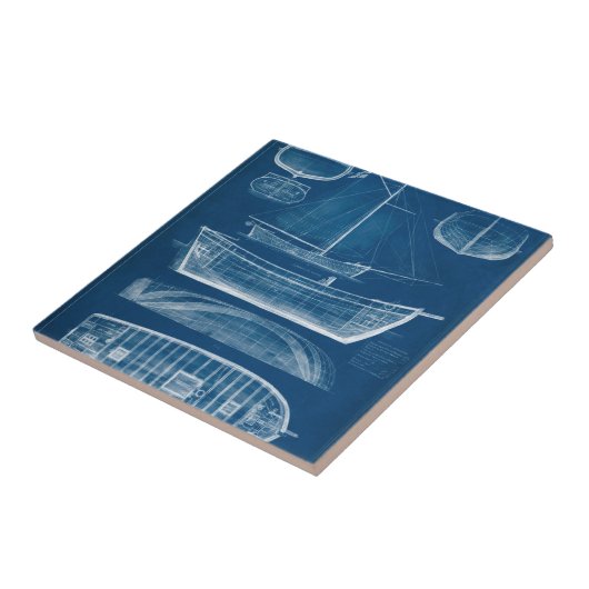 Antiek scheepsblauwdruk II Tegeltje (Zijkant)