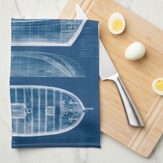 Antiek scheepsblauwdruk II Theedoek (Quarter Fold)