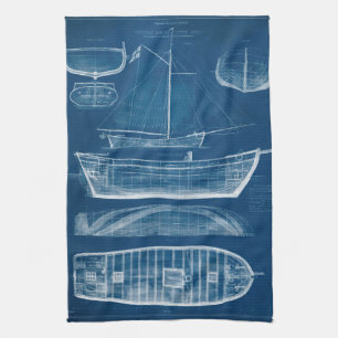 Antiek scheepsblauwdruk II Theedoek