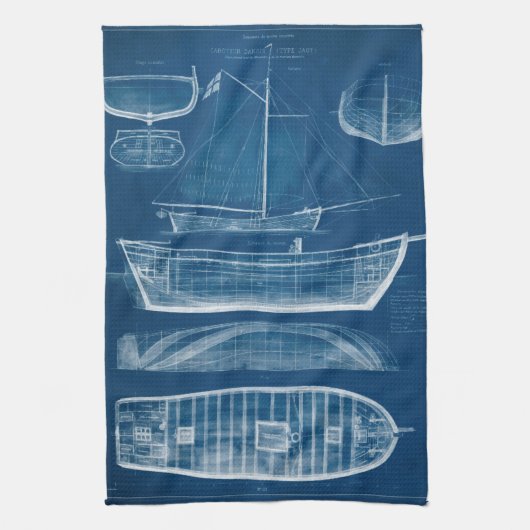 Antiek scheepsblauwdruk II Theedoek (Verticaal)