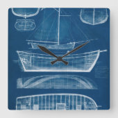 Antiek scheepsblauwdruk II Vierkante Klok (Voorkant)