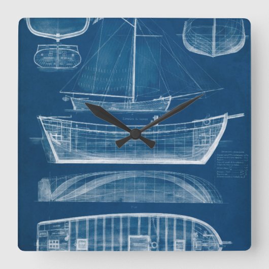 Antiek scheepsblauwdruk II Vierkante Klok (Voorkant)