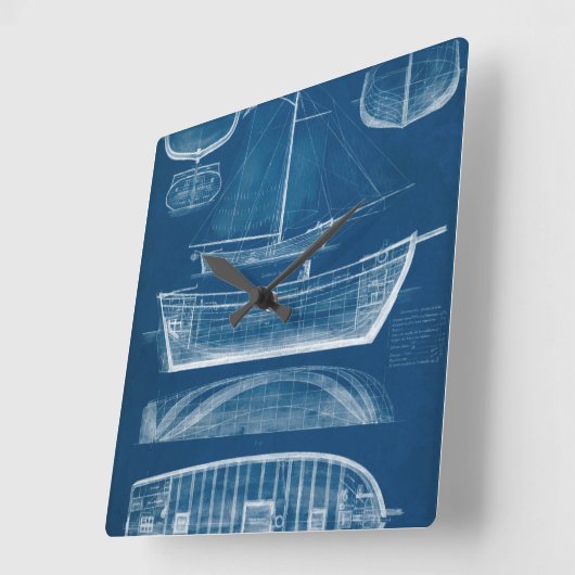 Antiek scheepsblauwdruk II Vierkante Klok (Hoek)