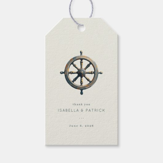 Antiek scheepsstuurwiel cadeaulabel (Voorkant)