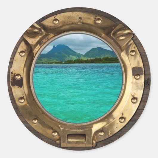 Antiek scheepsvenster ronde sticker (Voorkant)