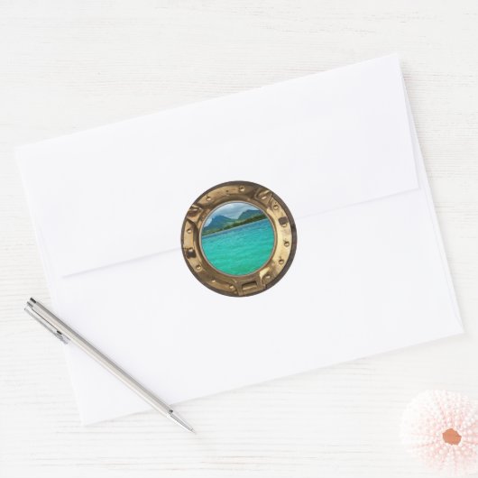Antiek scheepsvenster ronde sticker (Envelop)