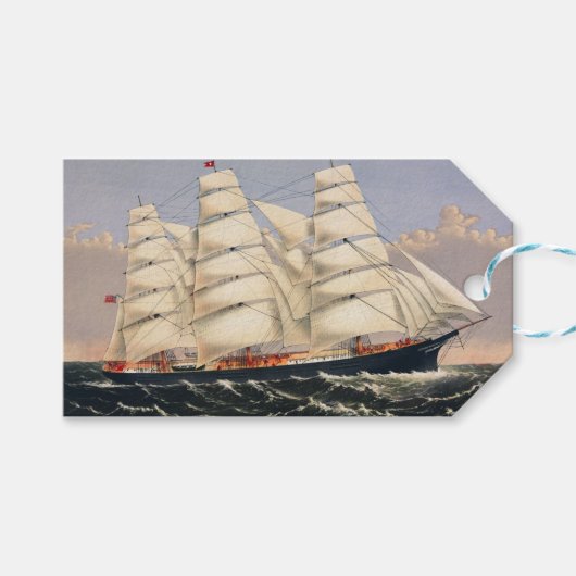 Antiek Scheepvaart Zeilschip Currier & Ives Cadeaulabel (Voorkant (Horizontaal))
