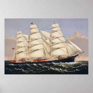 Antiek Scheepvaart Zeilschip Currier & Ives Poster