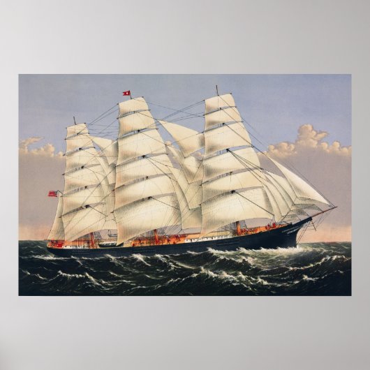 Antiek Scheepvaart Zeilschip Currier & Ives Poster (Voorkant)