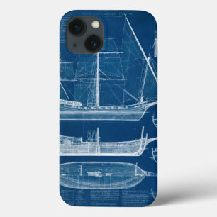 Antiek scheepvaartblauwdruk I iPhone 13 Hoesje