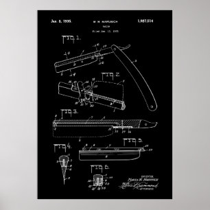Antiek scheermes 1935 Patent Poster