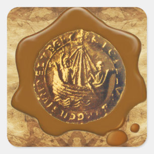 ANTIEK SCHIP BROWN WAX SEAL PARCHCHMENT VIERKANTE STICKER