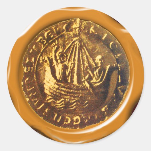 ANTIEK SCHIP BRUINE WAX SEAL RONDE STICKER (Voorkant)