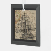 Antiek Schip En Kaart Glas Ornament (Voorkant links)