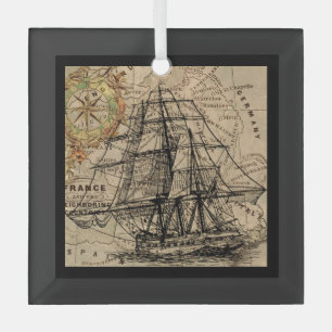 Antiek Schip En Kaart Glas Ornament
