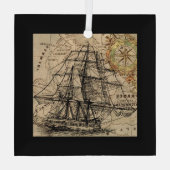 Antiek Schip En Kaart Glas Ornament (Achterkant)