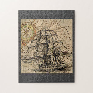 Antiek Schip En Kaart Legpuzzel