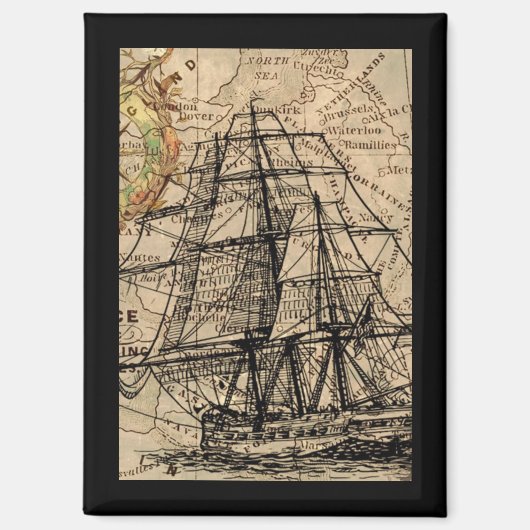 Antiek Schip En Kaart Magneet (Voorkant)