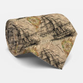 Antiek Schip En Kaart Stropdas (Opgerold)
