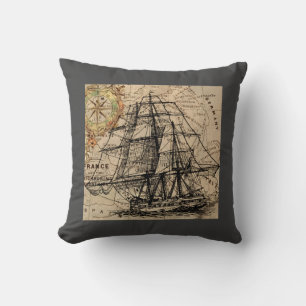 Antiek Schip En Landkaart Kussen